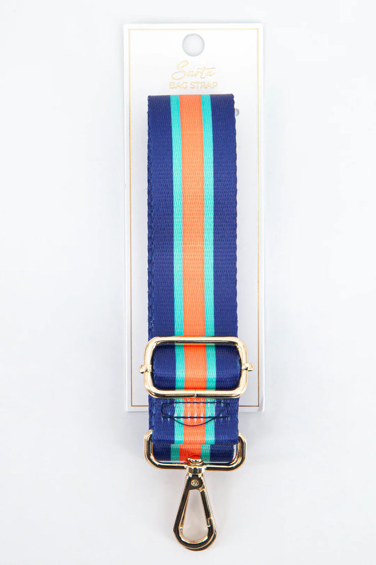 Contrasting Colourblock Striped Bag Strap in Orange & Navy