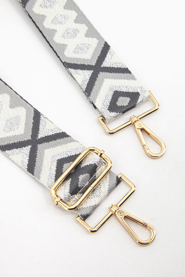 Ronda Woven Bag Strap - Grey, Aztec Metallic