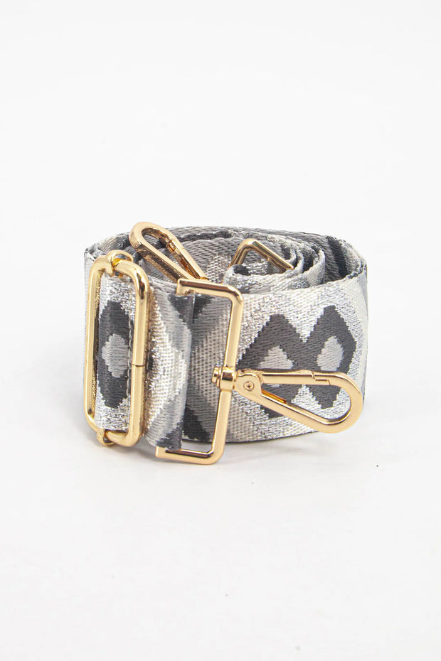 Ronda Woven Bag Strap - Grey, Aztec Metallic