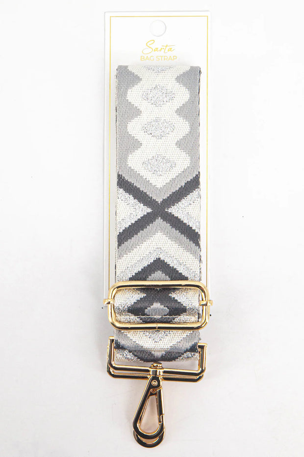 Ronda Woven Bag Strap - Grey, Aztec Metallic