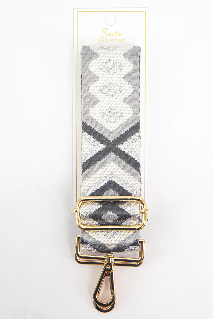 Ronda Woven Bag Strap - Grey, Aztec Metallic