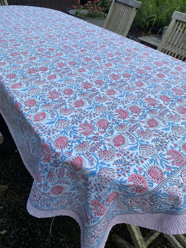 Twizzell Block Print Large Tablecloth - Pink & Blue