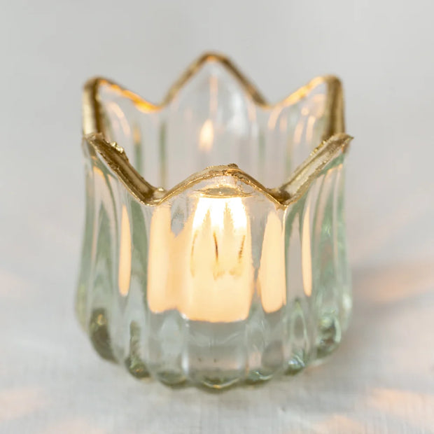 Decorative Glass Tea Light Holder with Gold Rim