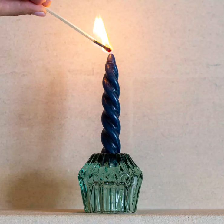 Glass Candleholder Duo - Green