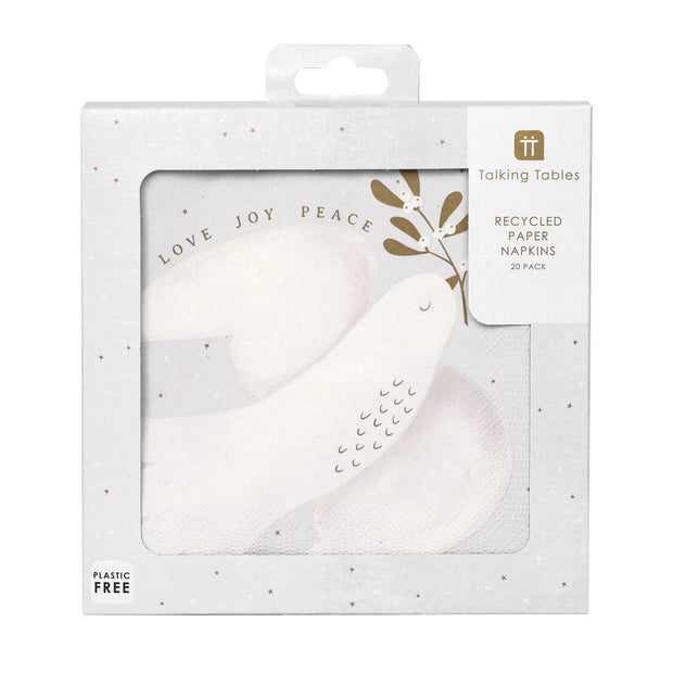 Christmas Paper Napkins 20 Pack - Dove Mistletoe