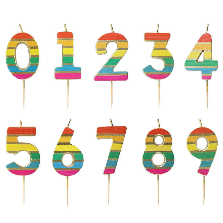 Rainbow Gold Birthday Number Candles