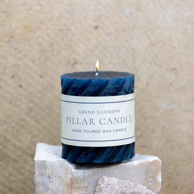 Rustic Twisted Pillar Candles - Inky Blue