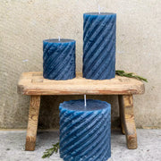 Rustic Twisted Pillar Candles - Inky Blue
