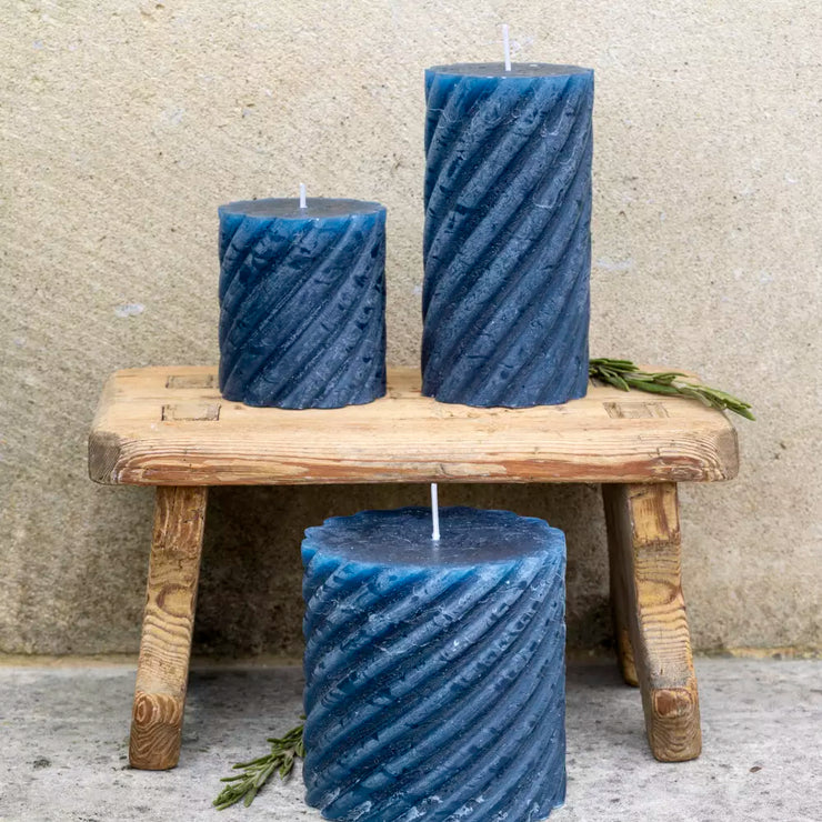 Rustic Twisted Pillar Candles - Inky Blue