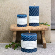 Rustic Twisted Pillar Candles - Inky Blue