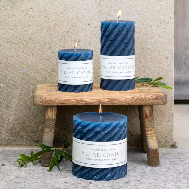 Rustic Twisted Pillar Candles - Inky Blue