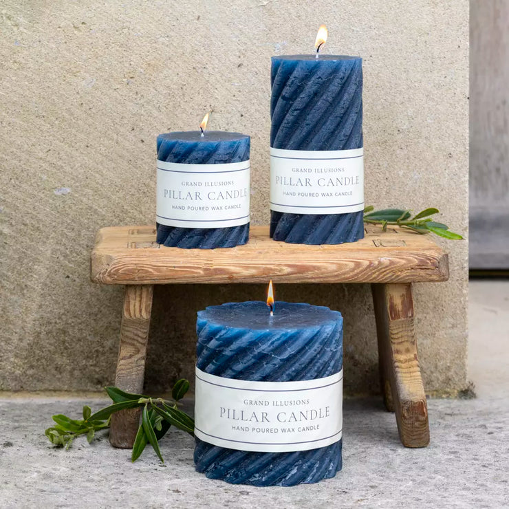 Rustic Twisted Pillar Candles - Inky Blue