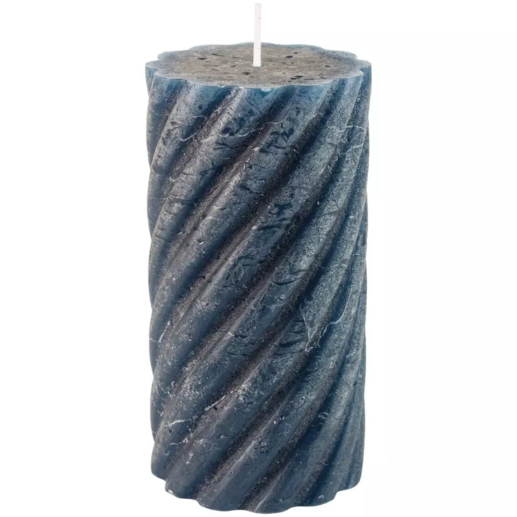 Rustic Twisted Pillar Candles - Inky Blue