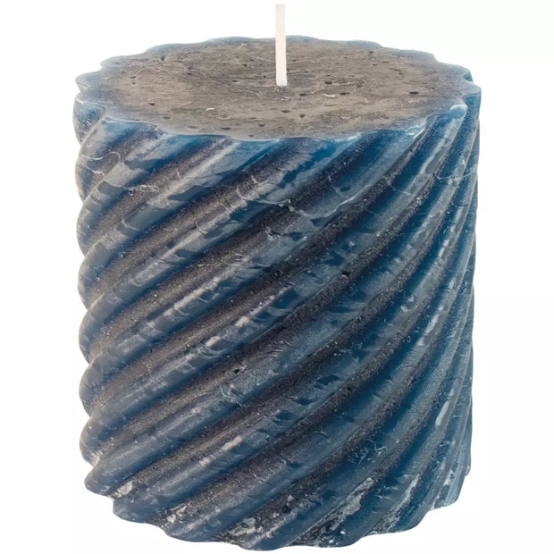 Rustic Twisted Pillar Candles - Inky Blue