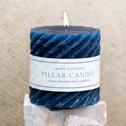 Rustic Twisted Pillar Candles - Inky Blue