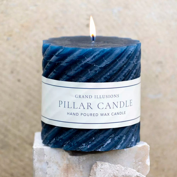 Rustic Twisted Pillar Candles - Inky Blue
