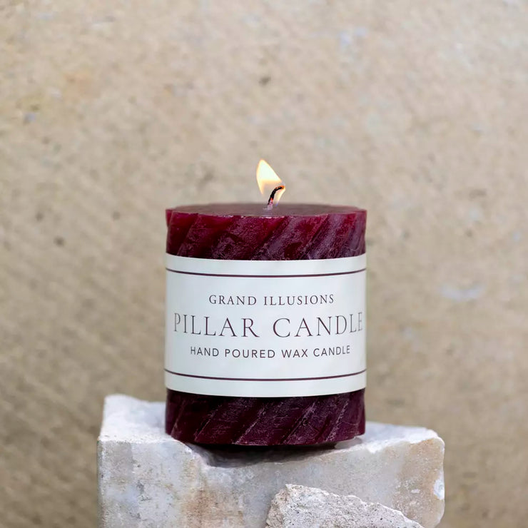 Rustic Twisted Pillar Candles - Plum