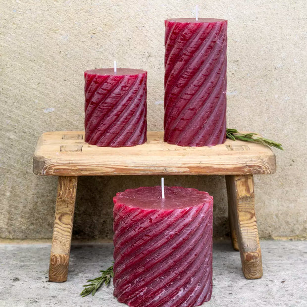 Rustic Twisted Pillar Candles - Plum
