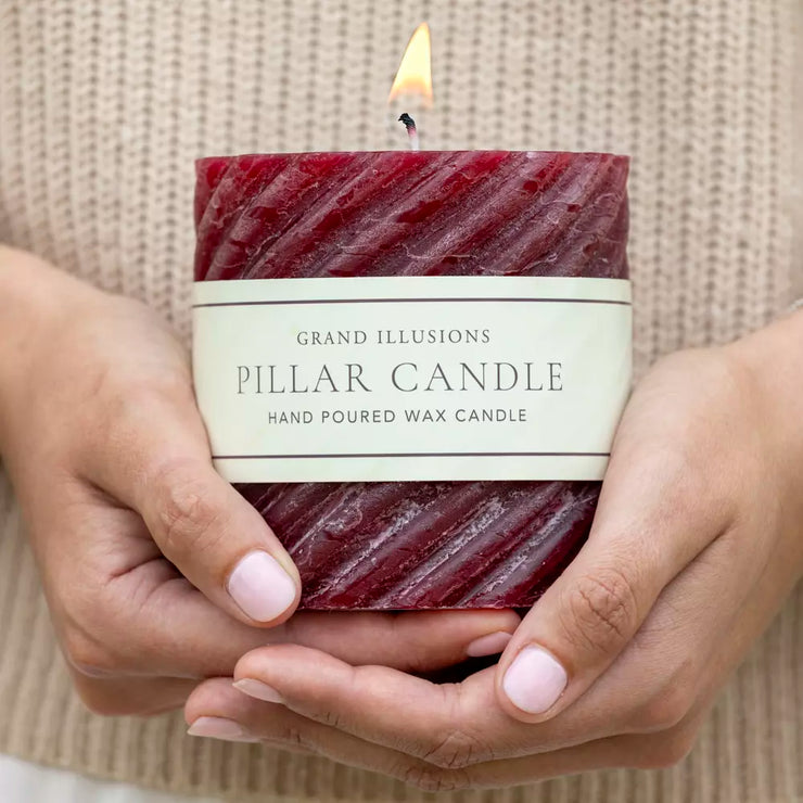 Rustic Twisted Pillar Candles - Plum