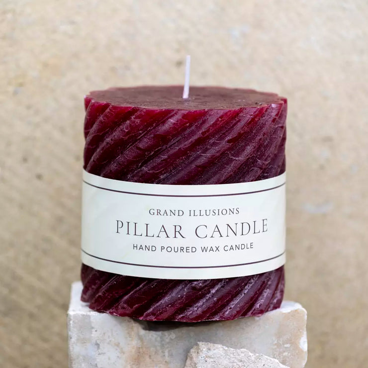 Rustic Twisted Pillar Candles - Plum