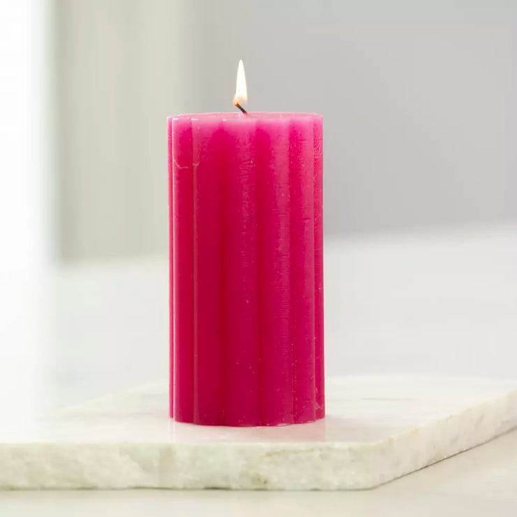 Rustic Scalloped Pillar Candles - Fuchsia