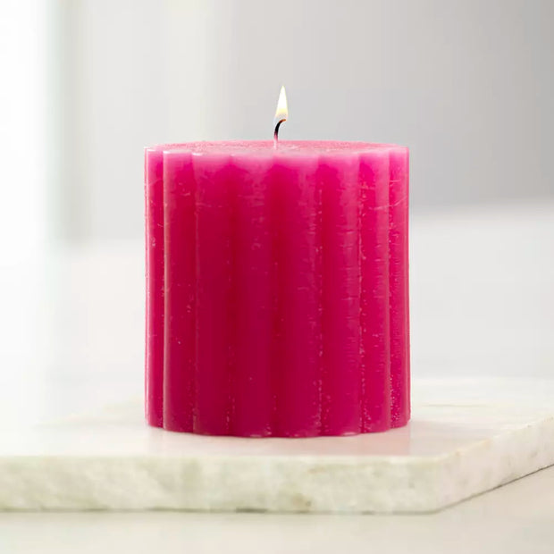 Rustic Scalloped Pillar Candles - Fuchsia