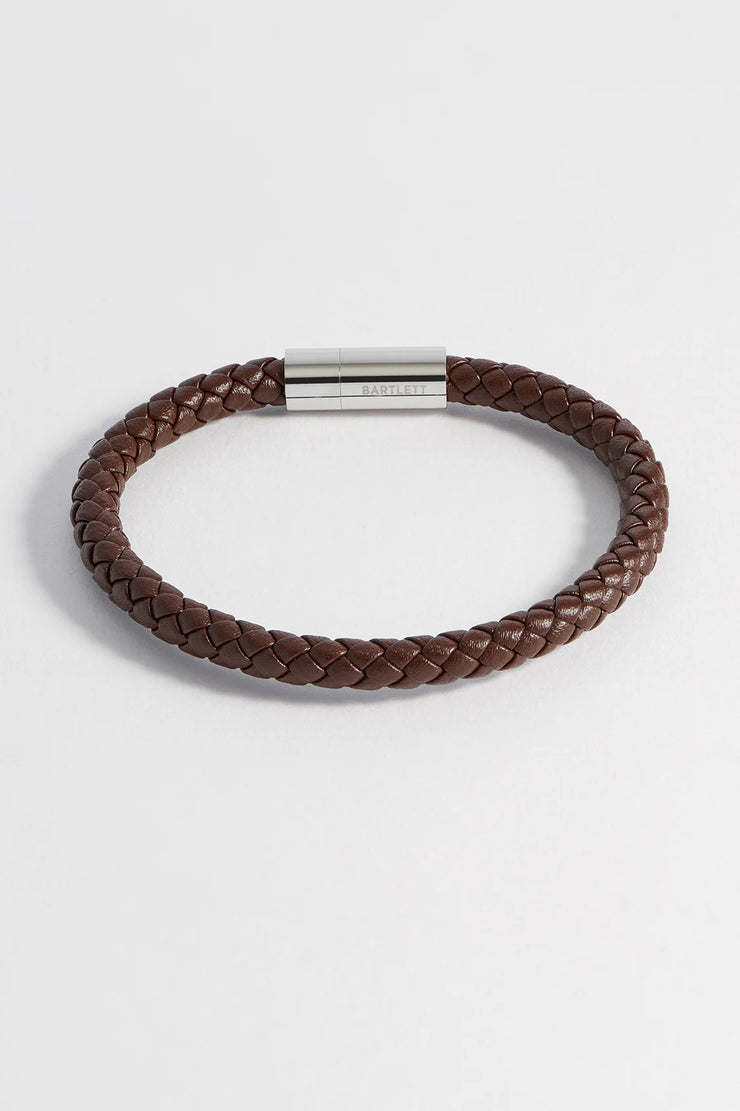 Bartlett Men's Leather Single Plaited Wrap Bracelet - Brown