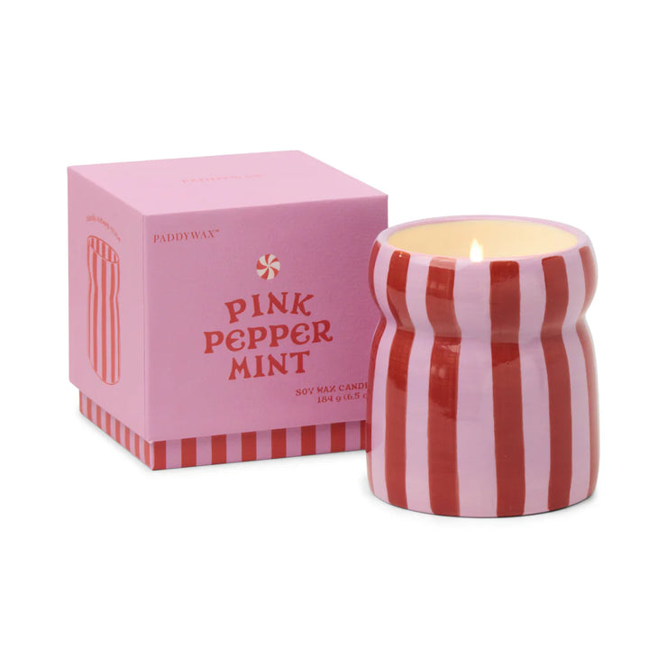 Cabana Striped Ceramic Candle - Pink Peppermint