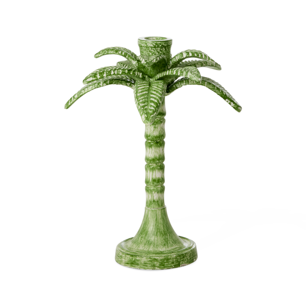 Palm Tree Green Metal Dinner Candle Holder