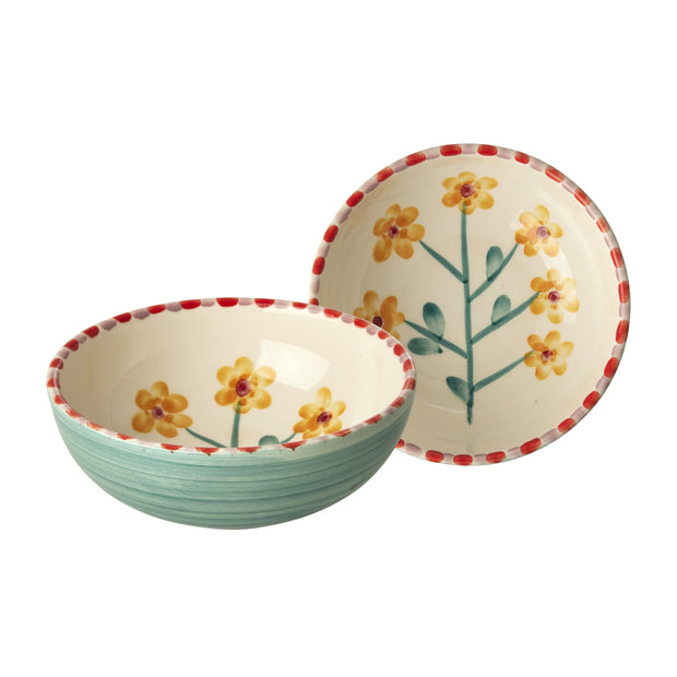 Ceramic Bowl with Hand-painted Yellow Flower - Jade