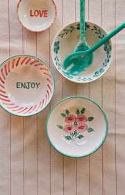 Large Ceramic Bowl with Hand-painted Green Flower Vine