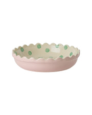 Stoneware Pie Dish with Green Dots - Small