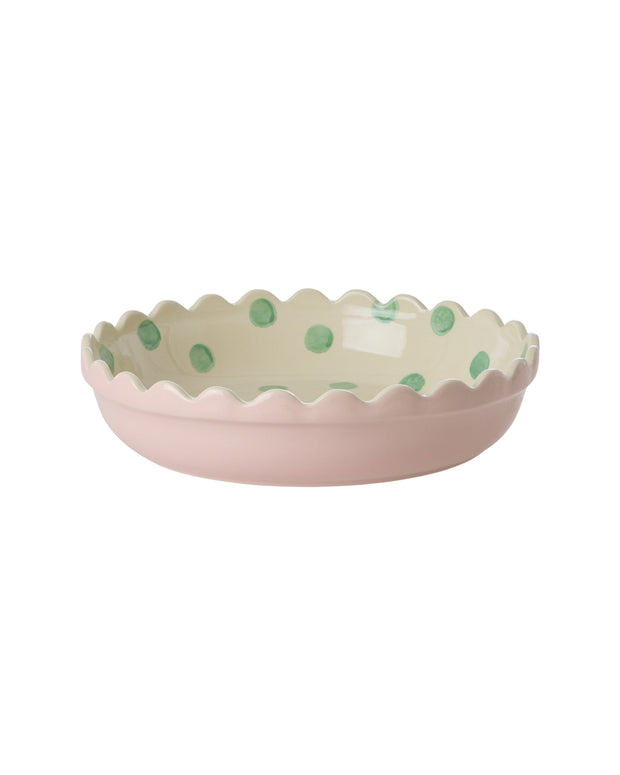 Stoneware Pie Dish with Green Dots - Small