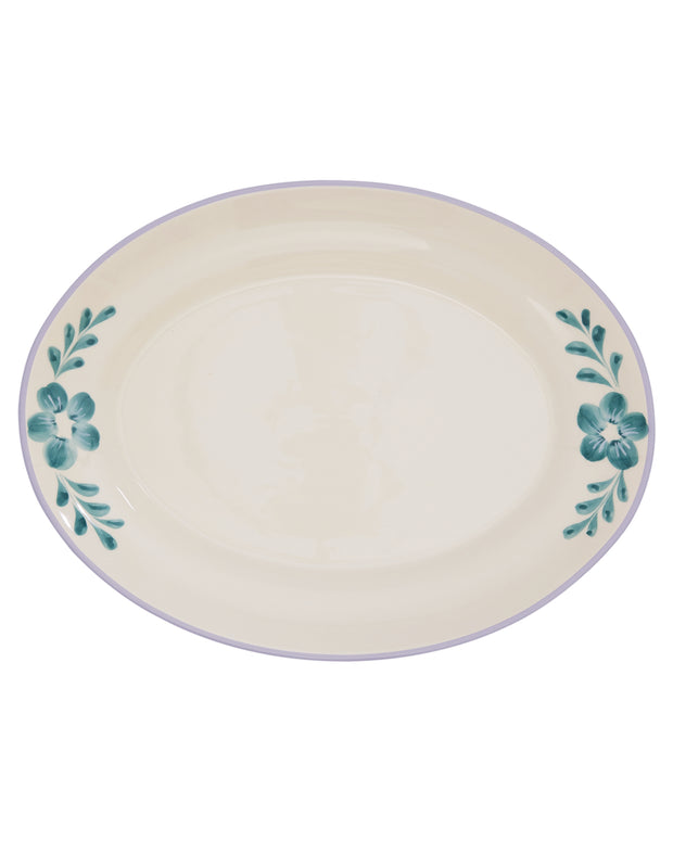 Ceramic Serving Dishes - Hand-painted Green Flower Vine
