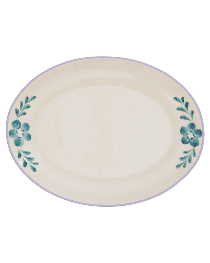 Ceramic Serving Dishes - Hand-painted Green Flower Vine