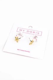 My Doris Chunky Silver Hoop & Gold Star Earrings