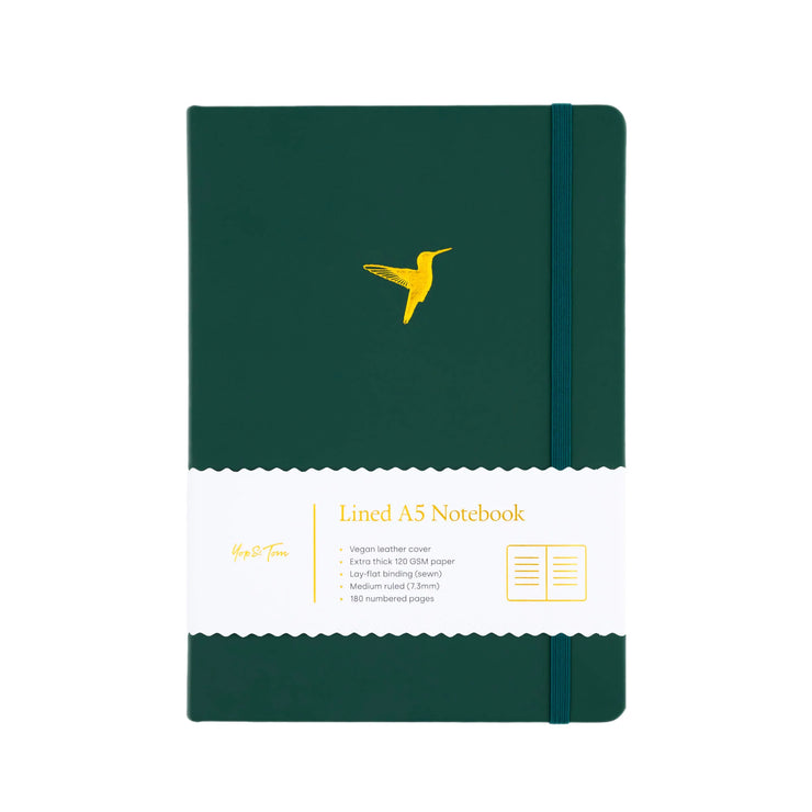 Yop & Tom Lined Notebook - Forest Green Hummingbird