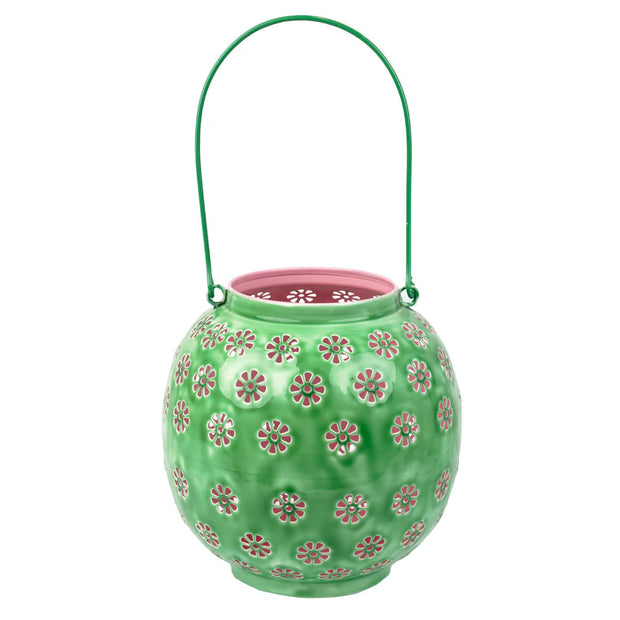 Green & Pink Metal Flower Lantern - Large