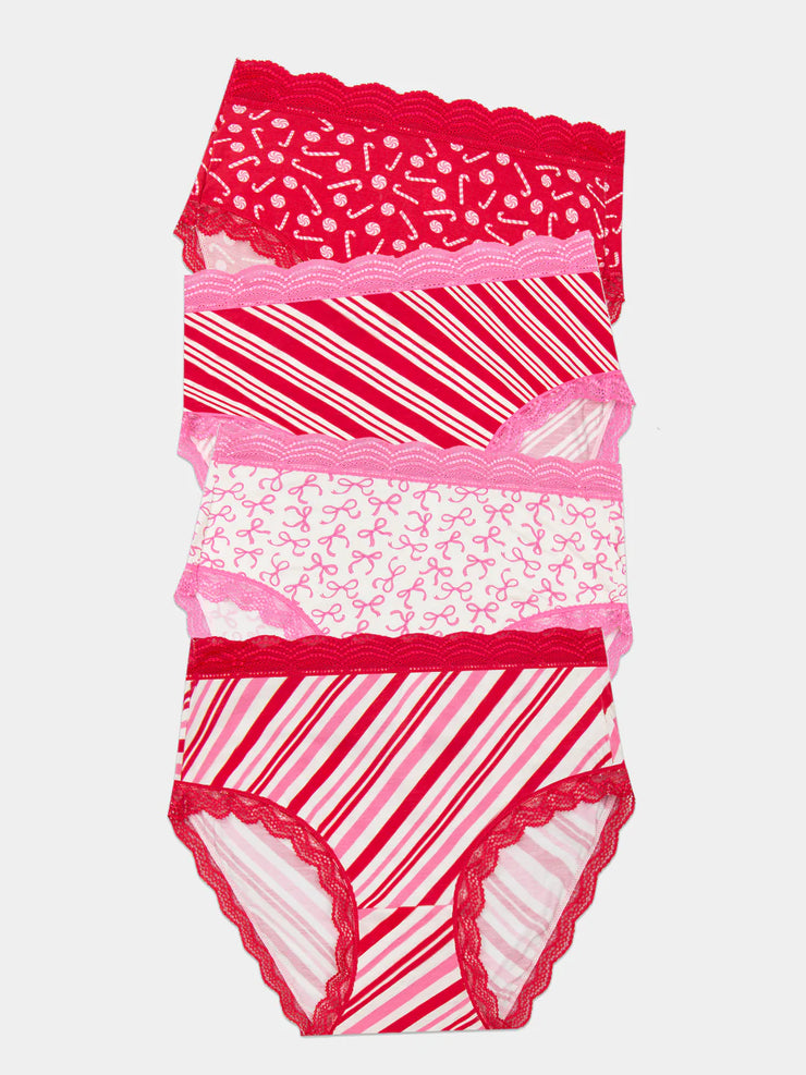Stripe & Stare High Rise Knickers Box of 4 - Candy Cane Wishes