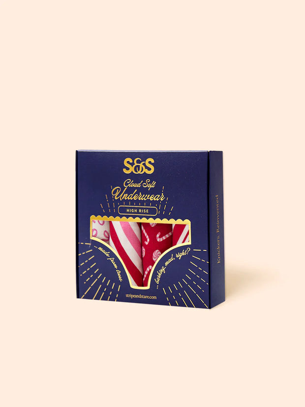 Stripe & Stare High Rise Knickers Box of 4 - Candy Cane Wishes