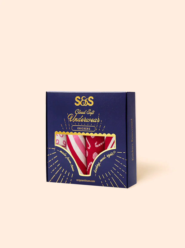 Stripe & Stare Original Knickers Box of 4 - Candy Cane Wishes