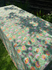 Twizzell Block Print Large Tablecloth - Green Multi Floral