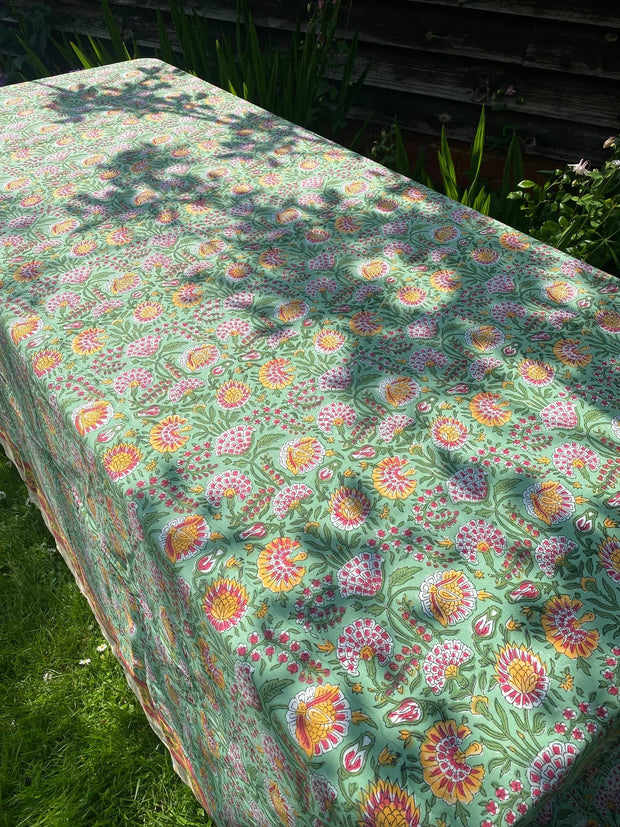 Twizzell Block Print Large Tablecloth - Green Multi Floral