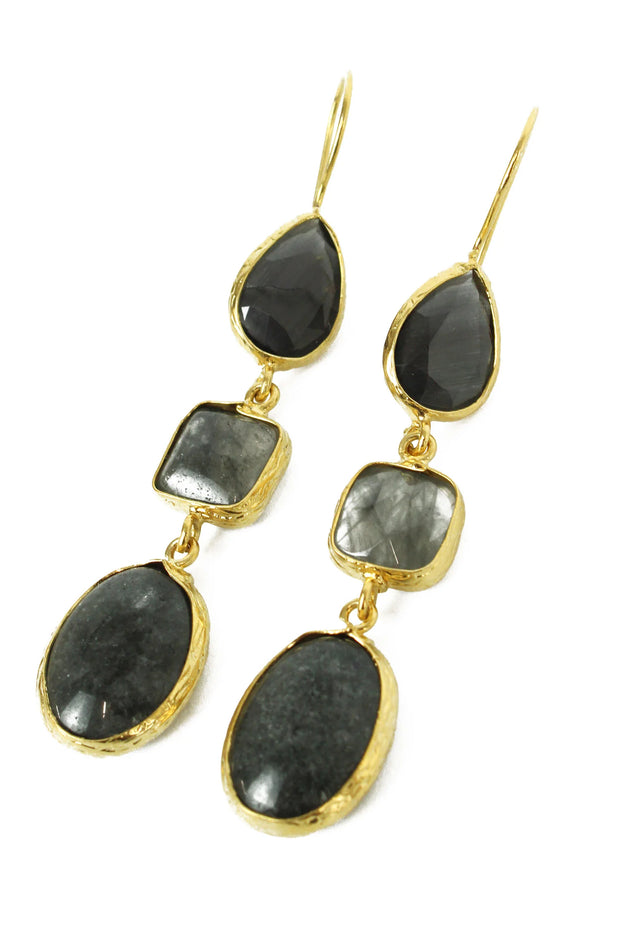 Black & Grey Three Drop Earrings