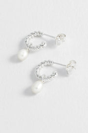 Pearl Drop & Twist Hoop Earrings