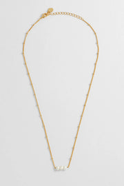 Beaded Chain And Pearl Necklace - Gold