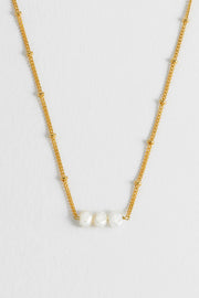 Beaded Chain And Pearl Necklace - Gold