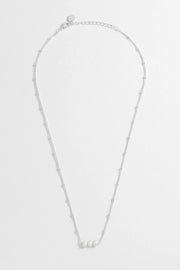 Beaded Chain And Pearl Necklace - Silver