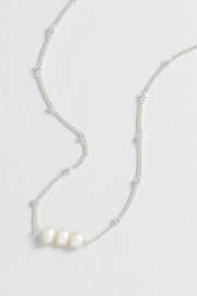 Beaded Chain And Pearl Necklace - Silver