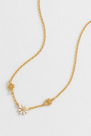 Triple Flower White Enamel Necklace in Gold or Silver